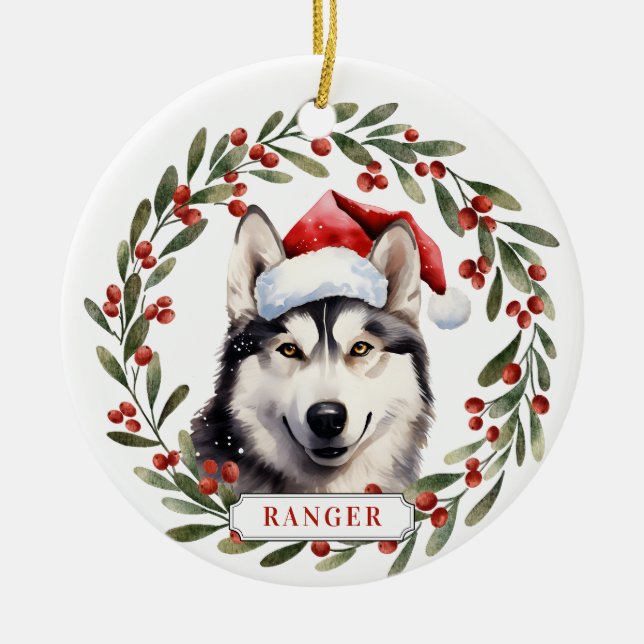 Ornement de cercle en céramique Husky (Devant)