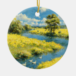 Ornement de champ jaune de la rivière de printemps