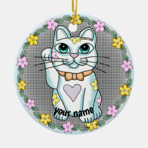 Ornement de chat chanceux blanc