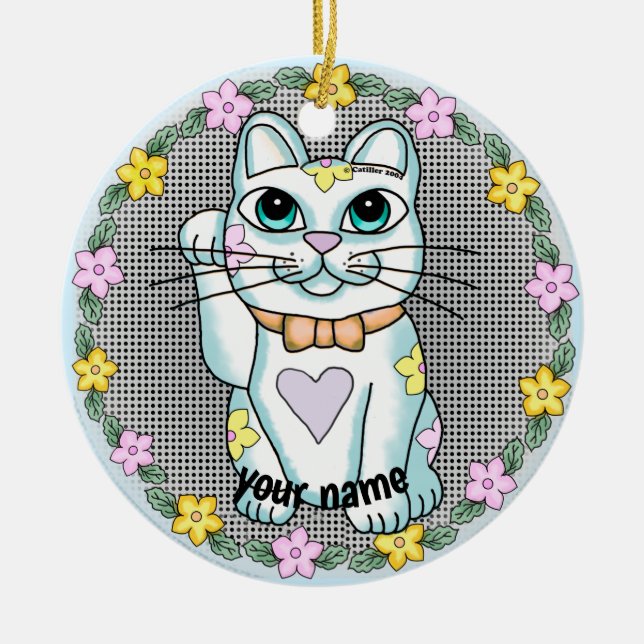 Ornement de chat chanceux blanc (Devant)