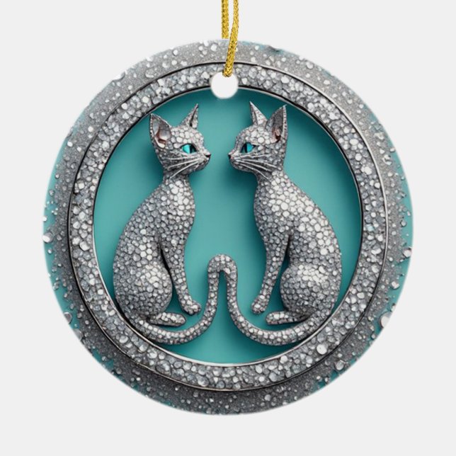 Ornement de chat en cristal double unique Sculptur (Devant)