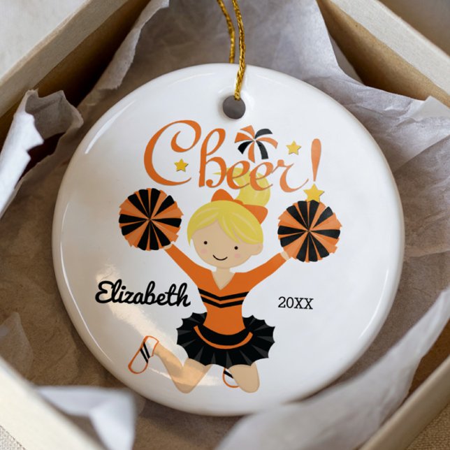 Ornement de cheerleader blonde & noir orange (Créateur téléchargé)