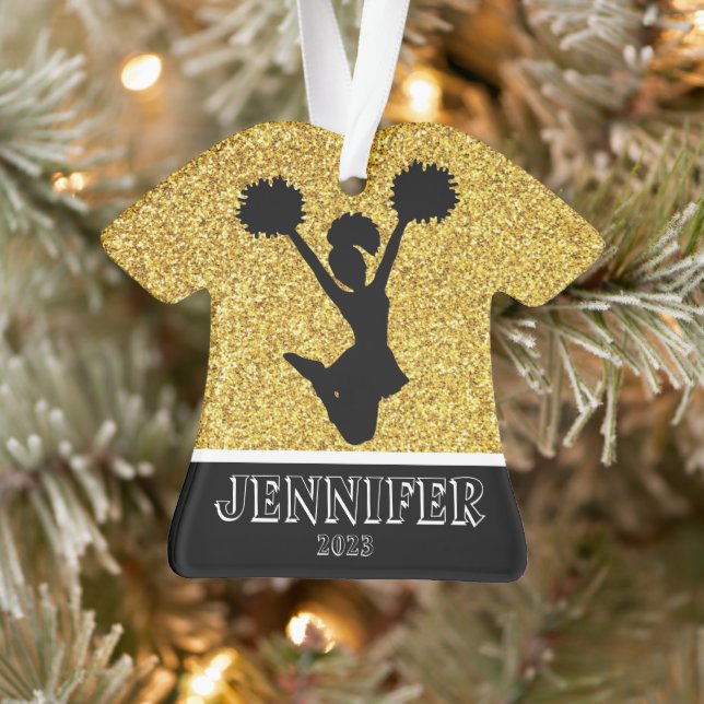Ornement de Cheerleader Gold & Black personnalisé (Arbre)