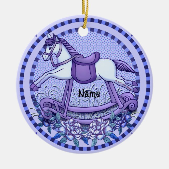 Ornement de cheval à bascule Roses Violettes  (Devant)