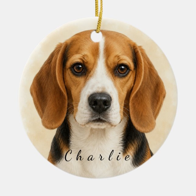 Ornement de chien Beagle personnalisé avec nom per (Devant)