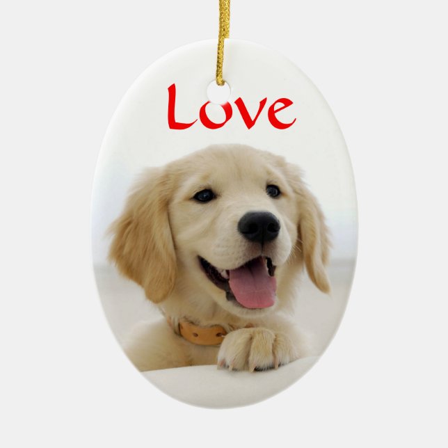 Ornement de chiot Retriever doré d'amour (Devant)