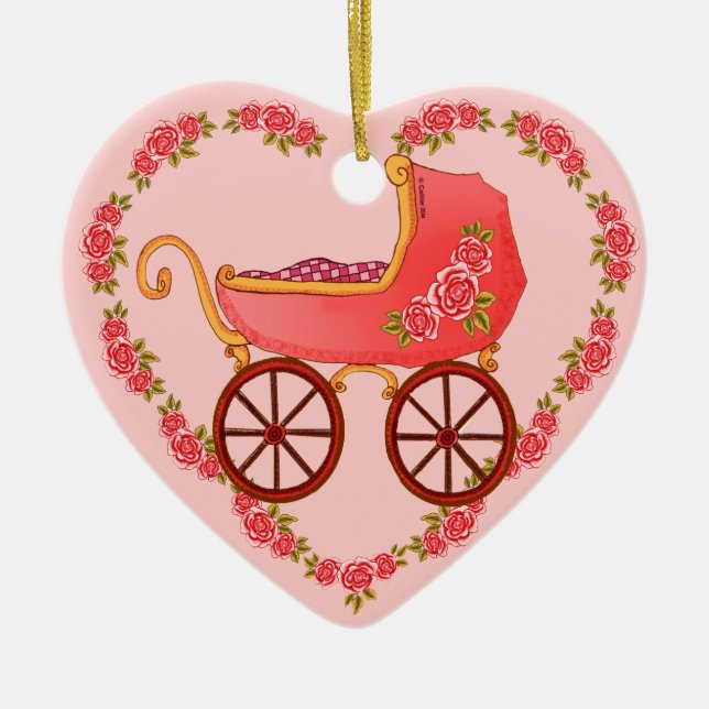 Ornement de cœur de buggy de bébé fille  (Devant)