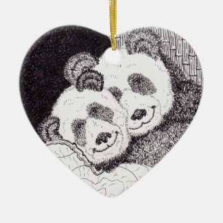 Ornement de coeur de panda de sourires et