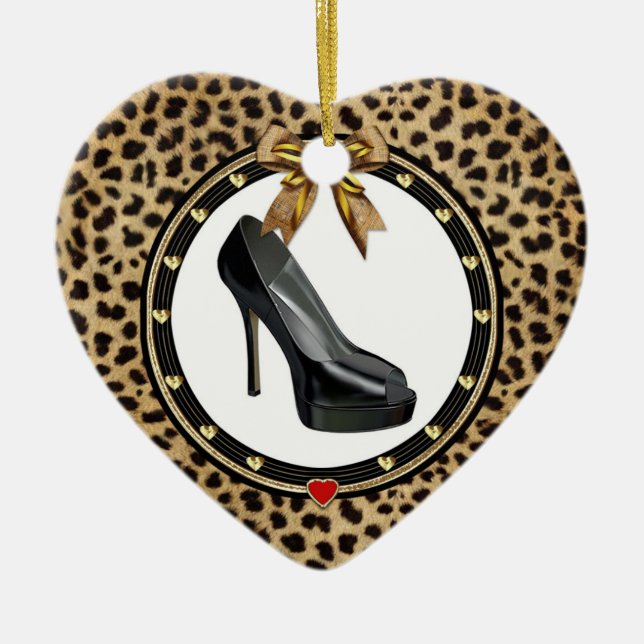 Ornement de coeur personnalisé Stiletto Cheetah no (Devant)