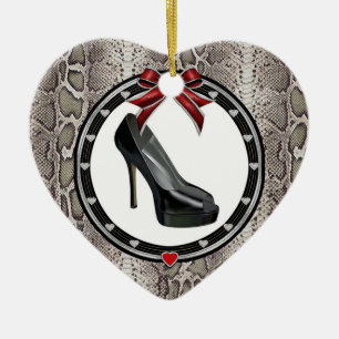 Ornement de coeur personnalisé Stiletto noir Snake