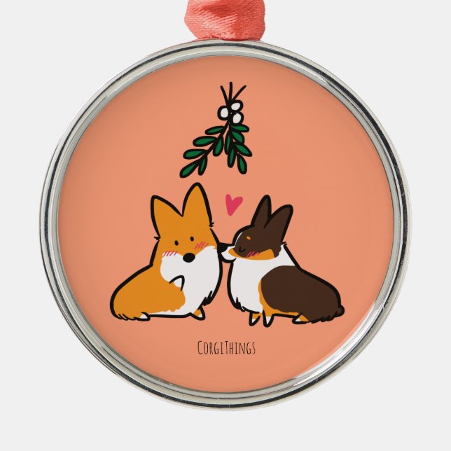 Ornement de corgi de baiser de gui (Devant)