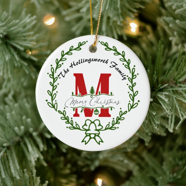 Ornement de couronne de Noël avec monogramme (Arbre)