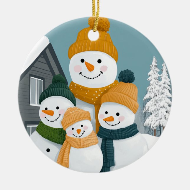 Ornement de famille Snowman - personnalisable (Devant)