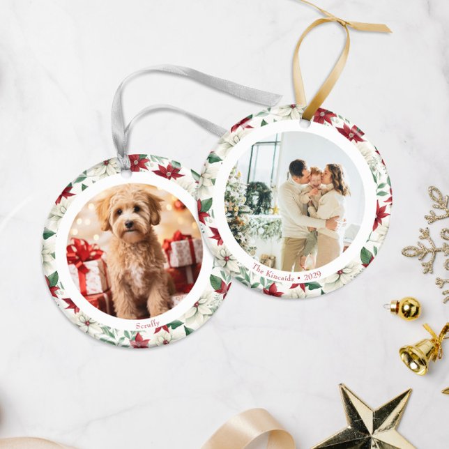 Ornement de fêtes élégant avec deux photos de poin (Créateur téléchargé)