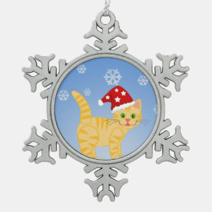 Ornement de flocon de neige amusant Noël Chat jaun