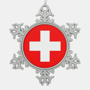 Ornement de flocon de neige avec drapeau suisse