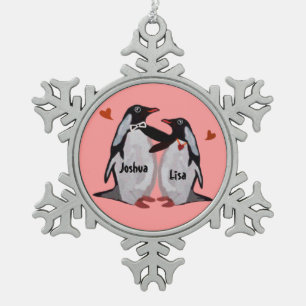 Ornement de flocon de neige d'amour de pingouin