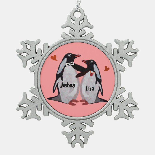 Ornement de flocon de neige d'amour de pingouin (Devant)