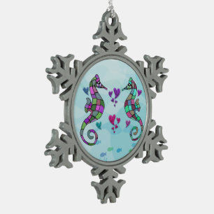 Ornement de flocon de neige d'amour d'hippocampe