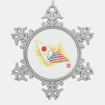 Ornement de flocon de neige en eau - Amitié Japon-