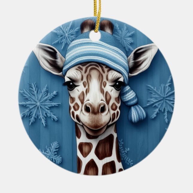 Ornement de flocons de neige en Giraffe d'hiver (Devant)