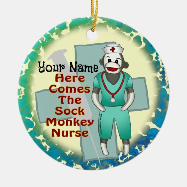 Ornement de infirmière singe en chaussette (Devant)