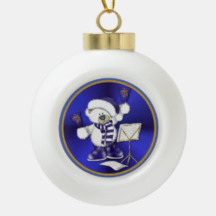 Ornement de la balle d'ours de Noël bleu et blanc