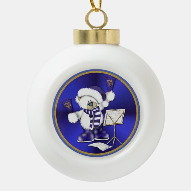 Ornement de la balle d'ours de Noël bleu et blanc (Devant)