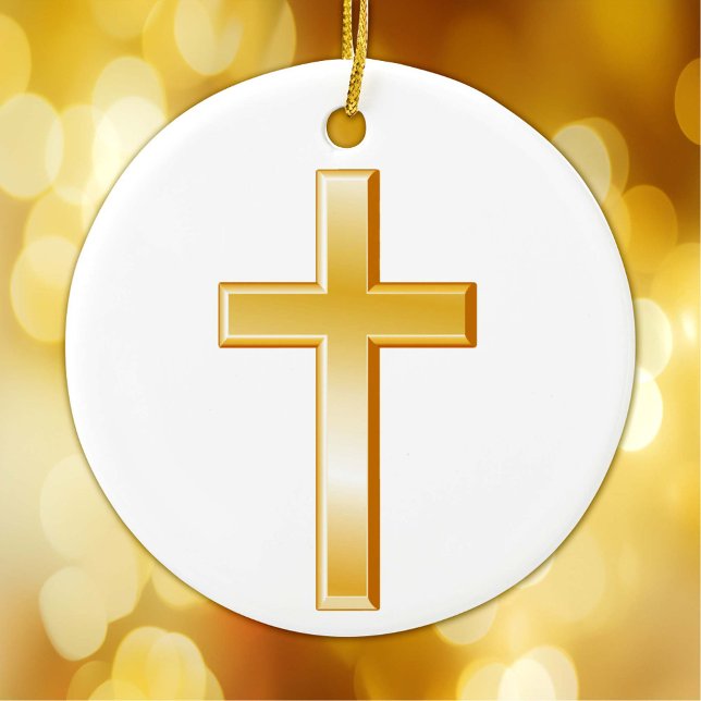 Ornement de la Croix chrétienne (Gold cross, symbol of Christian faith. Customize with your text. )