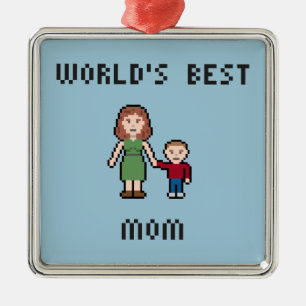 Ornement de la maman du monde de pixel le meilleur