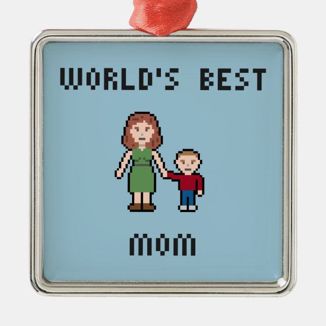 Ornement de la maman du monde de pixel le meilleur (Devant)