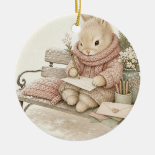 Ornement de lettre de lapin d'hiver cosy