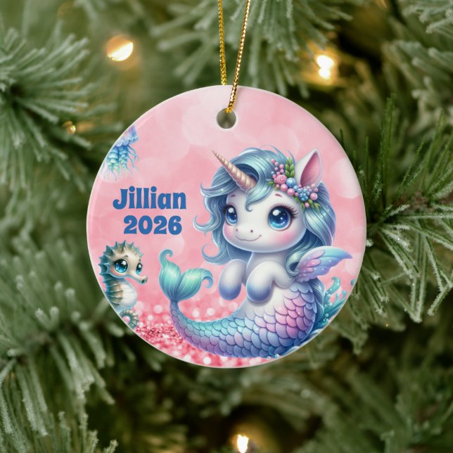 Ornement de licorne avec nom d'enfant personnalisé (Arbre)