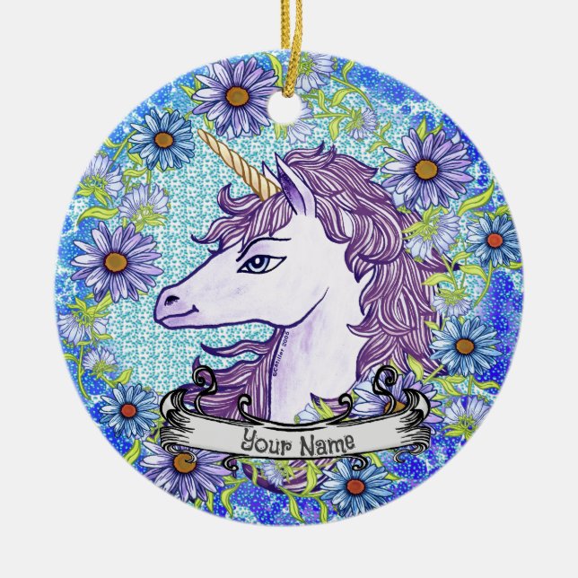 Ornement de licorne Blue Daisy (Devant)