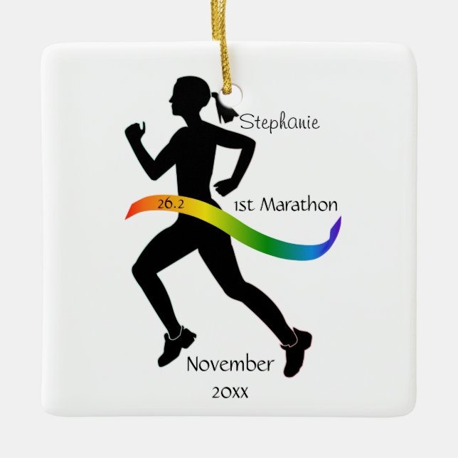 Ornement de marathonien de femme en arc-en-ciel (Devant)