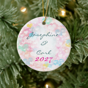 Ornement de mariage cœurs aquarelle superposés