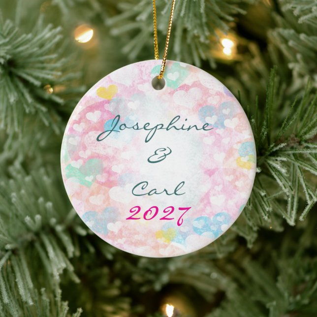 Ornement de mariage cœurs aquarelle superposés (Arbre)