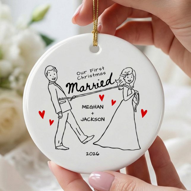 Ornement de mariage de Noël dessiné à la main pour (Créateur téléchargé)