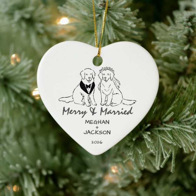 Ornement de mariage Golden Retriever (Arbre)
