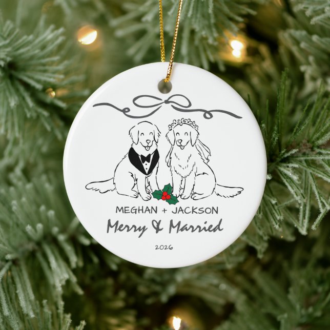 Ornement de mariage Golden Retriever (Arbre)