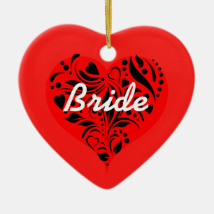 Ornement De Mariée De Coeurs Rouge Et Noir