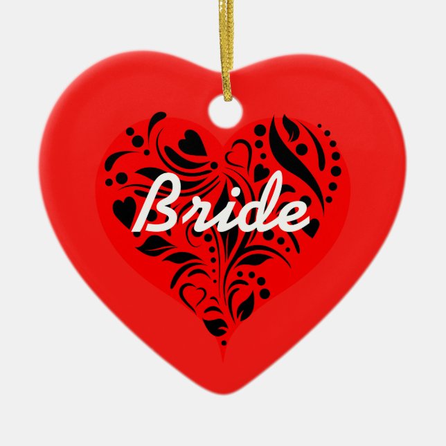 Ornement De Mariée De Coeurs Rouge Et Noir (Devant)