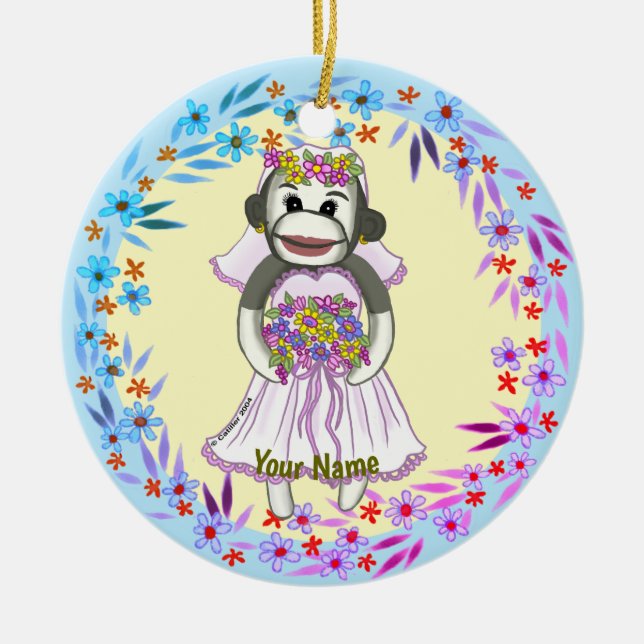 Ornement de mariée singe en chaussette (Devant)