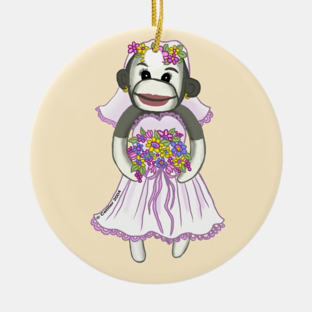 Ornement de mariée singe en chaussette (Devant)