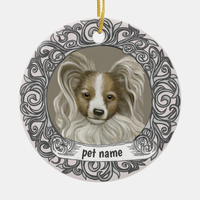Ornement de mémoire aimante pour chien Papillon (Devant)