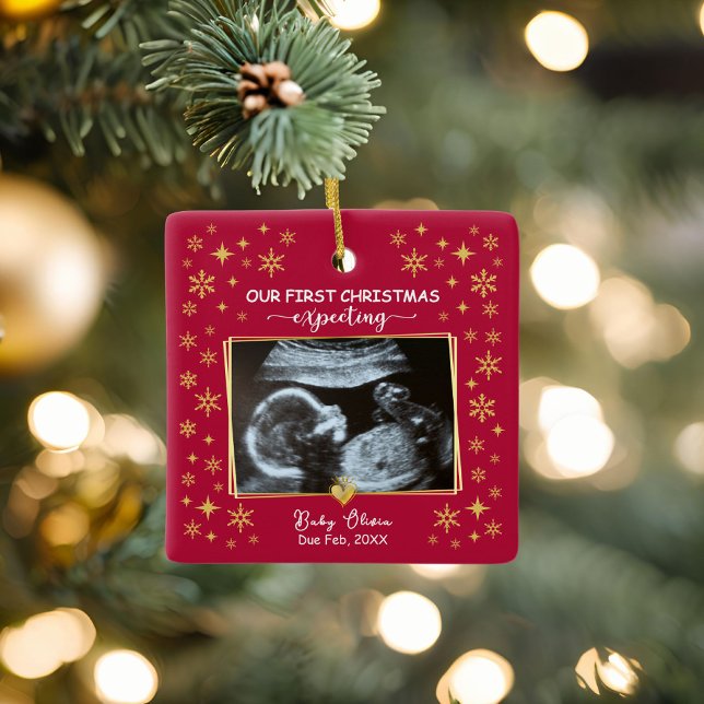 Ornement de Noël 1ère échographie pour futur bébé (2 photo ultrasound 1st christmas expecting keepsake ornament)