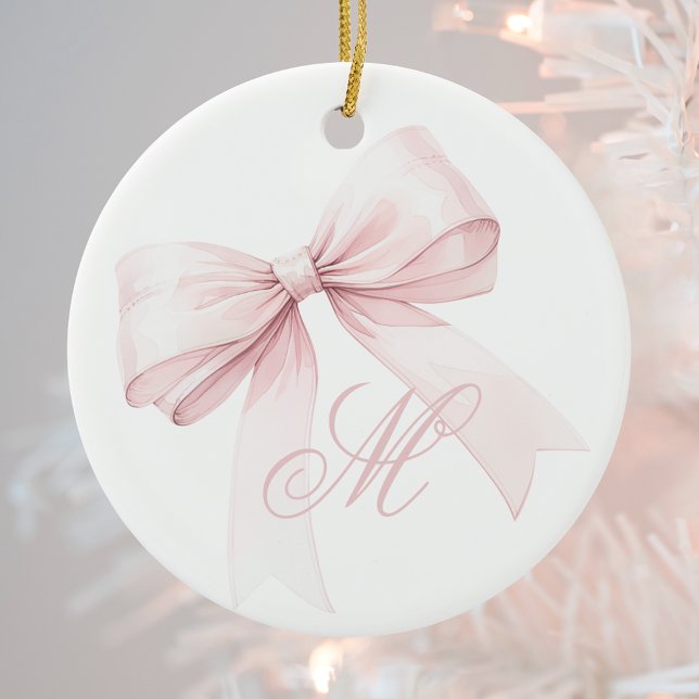Ornement de Noël à monogramme avec un ruban rose (Créateur téléchargé)