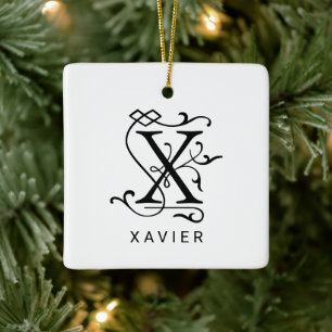 Ornement de Noël à monogramme élégant Lettre X