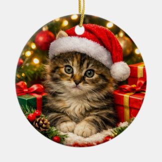 Ornement de Noël Adorable Chat Fluffy