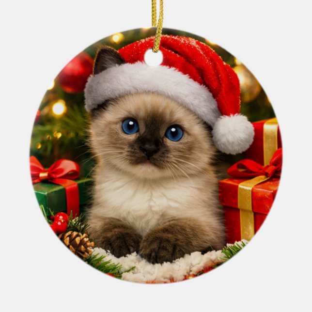 Ornement de Noël Adorable Chaton Siamois (Devant)